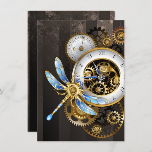 Steampunkuhr mit mechanischem Drachenfliegen Begleitkarte (Vorne/Hinten)