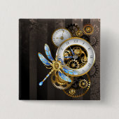 Steampunkuhr mit mechanischem Drachenfliegen Button (Vorderseite)