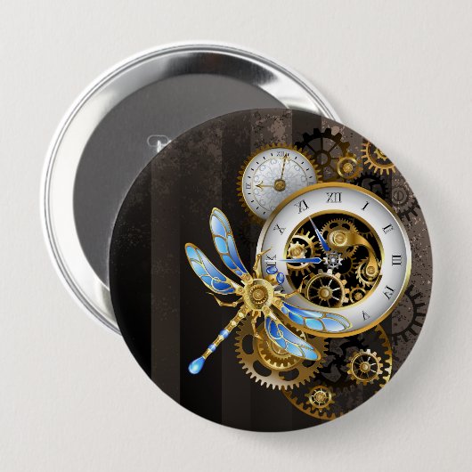 Steampunkuhr mit mechanischem Drachenfliegen Button (Vorne & Hinten)