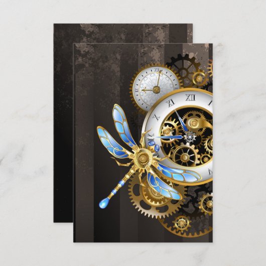 Steampunkuhr mit mechanischem Drachenfliegen Einladung (Vorne/Hinten)