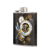 Steampunkuhr mit mechanischem Drachenfliegen Flachmann (Links)