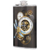 Steampunkuhr mit mechanischem Drachenfliegen Flachmann (Links)