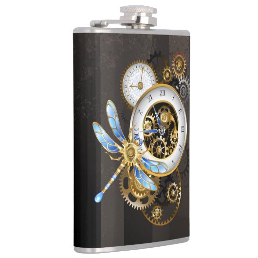 Steampunkuhr mit mechanischem Drachenfliegen Flachmann (Rechts)