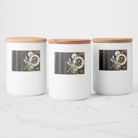 Steampunkuhr mit mechanischem Drachenfliegen Lebensmitteletikett (Flaschen)