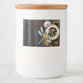 Steampunkuhr mit mechanischem Drachenfliegen Lebensmitteletikett (Vorderseite)