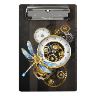 Steampunkuhr mit mechanischem Drachenfliegen Mini Klemmbrett