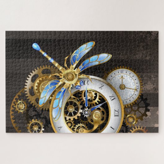 Steampunkuhr mit mechanischem Drachenfliegen Puzzle (Horizontal)