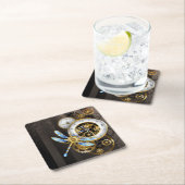 Steampunkuhr mit mechanischem Drachenfliegen Rechteckiger Pappuntersetzer (Vor Ort)