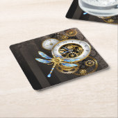 Steampunkuhr mit mechanischem Drachenfliegen Rechteckiger Pappuntersetzer (angewinkelt)