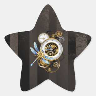 Steampunkuhr mit mechanischem Drachenfliegen Stern-Aufkleber