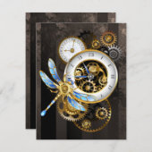 Steampunkuhr mit mechanischer Libelle Ankündigung (Vorne/Hinten)