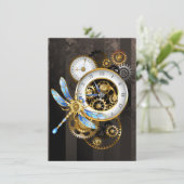 Steampunkuhr mit mechanischer Libelle Ankündigung (Stehend Vorderseite)