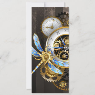 Steampunkuhr mit mechanischer Libelle Ankündigung