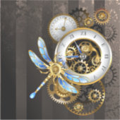 Steampunkuhr mit mechanischer Libelle Aufkleber (Vorderseite)