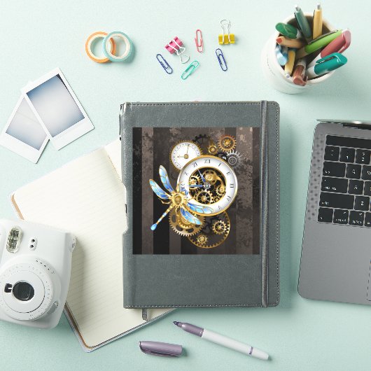 Steampunkuhr mit mechanischer Libelle Aufkleber (iPad Hülle)