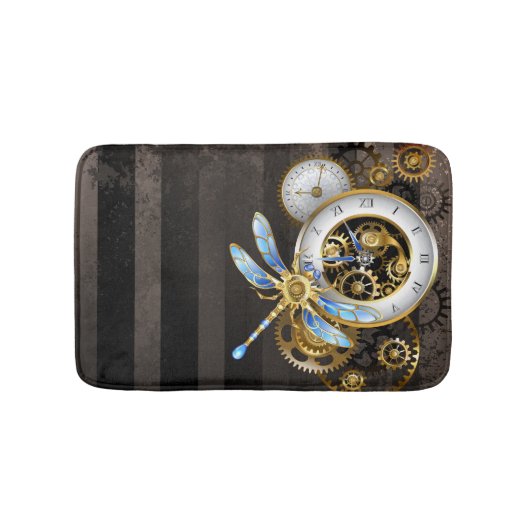 Steampunkuhr mit mechanischer Libelle Badematte (Vorderseite)