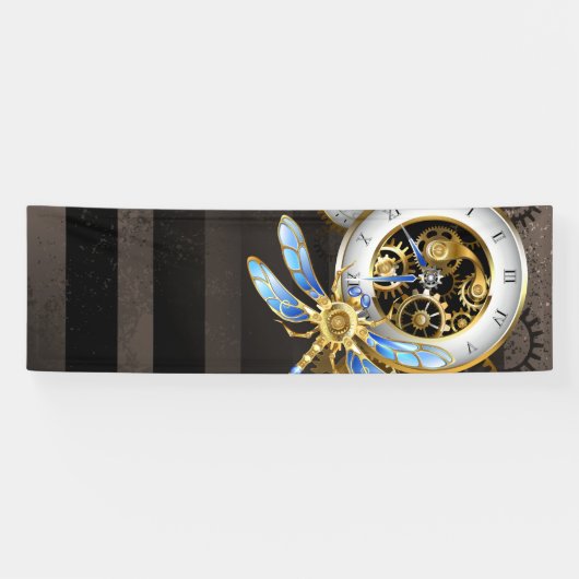 Steampunkuhr mit mechanischer Libelle Banner (Horizontal)