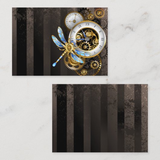 Steampunkuhr mit mechanischer Libelle Begleitkarte (Vorne/Hinten)