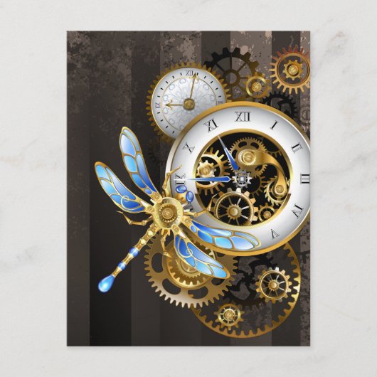Steampunkuhr mit mechanischer Libelle Begleitkarte (Vorderseite)