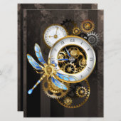 Steampunkuhr mit mechanischer Libelle Einladung (Vorne/Hinten)