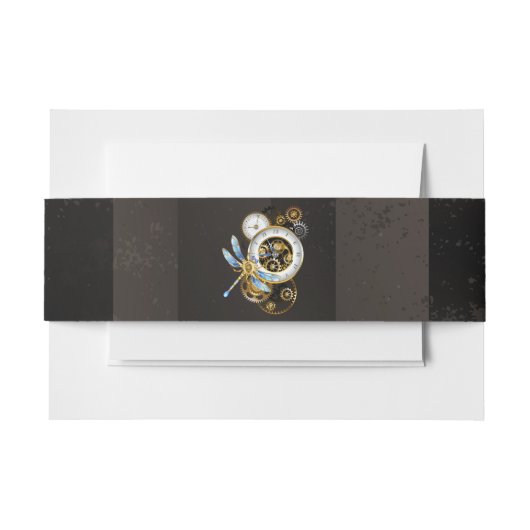 Steampunkuhr mit mechanischer Libelle Einladungsbanderole (Vorderseite Beispiel)