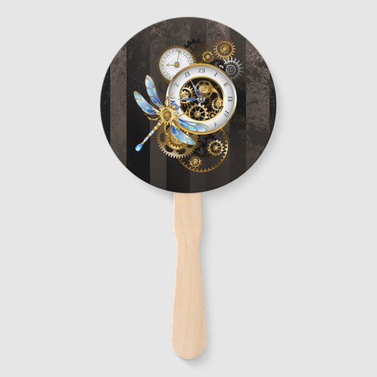 Steampunkuhr mit mechanischer Libelle Fächer (Vorderseite)