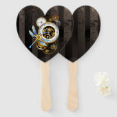 Steampunkuhr mit mechanischer Libelle Fächer (Vorne und Hinten)