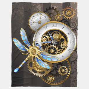 Steampunkuhr mit mechanischer Libelle Fleecedecke