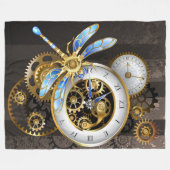 Steampunkuhr mit mechanischer Libelle Fleecedecke (Vorderseite (Horizontal))