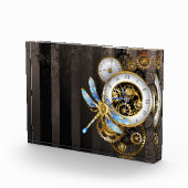 Steampunkuhr mit mechanischer Libelle Fotoblock (Rechts)