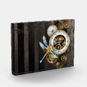 Steampunkuhr mit mechanischer Libelle Fotoblock (Links)