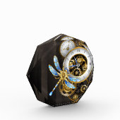 Steampunkuhr mit mechanischer Libelle Fotoblock (Links)