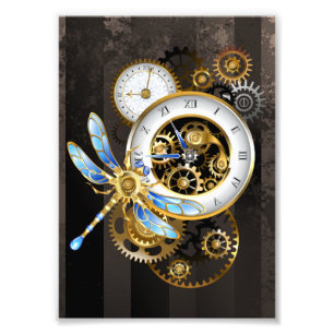 Steampunkuhr mit mechanischer Libelle Fotodruck