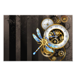 Steampunkuhr mit mechanischer Libelle Fotodruck