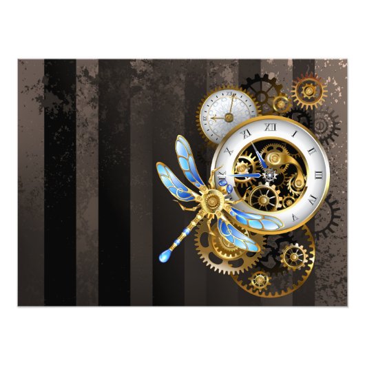 Steampunkuhr mit mechanischer Libelle Fotodruck (Vorne)