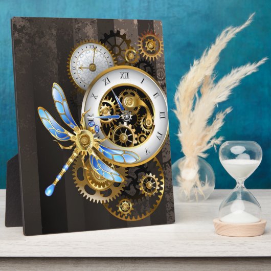 Steampunkuhr mit mechanischer Libelle Fotoplatte (Seite)