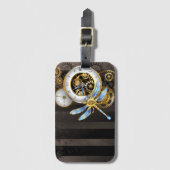 Steampunkuhr mit mechanischer Libelle Gepäckanhänger (Vorderseite Vertikal)