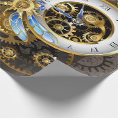 Steampunkuhr mit mechanischer Libelle Geschenkpapier (Ecke)