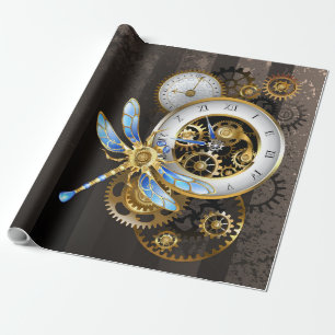 Steampunkuhr mit mechanischer Libelle Geschenkpapier