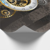 Steampunkuhr mit mechanischer Libelle Geschenkpapier (Ecke)