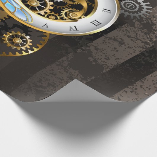 Steampunkuhr mit mechanischer Libelle Geschenkpapier (Ecke)