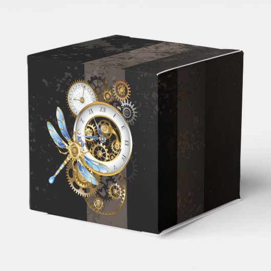 Steampunkuhr mit mechanischer Libelle Geschenkschachtel (Rückseite)