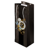Steampunkuhr mit mechanischer Libelle Geschenktüte Für Weinflaschen (Rückseite Schrägansicht)