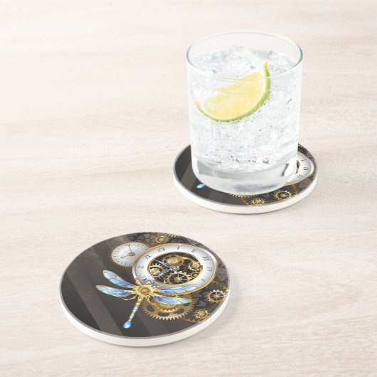 Steampunkuhr mit mechanischer Libelle Getränkeuntersetzer (Seite)