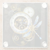 Steampunkuhr mit mechanischer Libelle Glasuntersetzer (Rückseite)