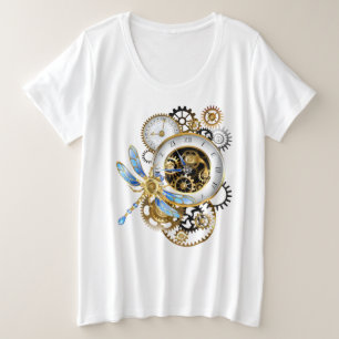 Steampunkuhr mit mechanischer Libelle Große Größe T-Shirt