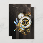 Steampunkuhr mit mechanischer Libelle Hinweiskarte (Vorne/Hinten)