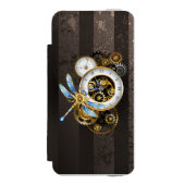 Steampunkuhr mit mechanischer Libelle Incipio iPhone Geldbeutel-Hülle (Folio Vorderseite)
