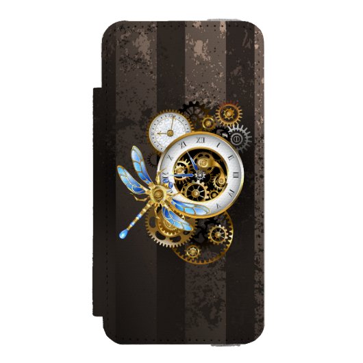 Steampunkuhr mit mechanischer Libelle Incipio iPhone Geldbeutel-Hülle (Folio Vorderseite)