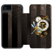 Steampunkuhr mit mechanischer Libelle Incipio iPhone Geldbeutel-Hülle (Folio Geöffnet)